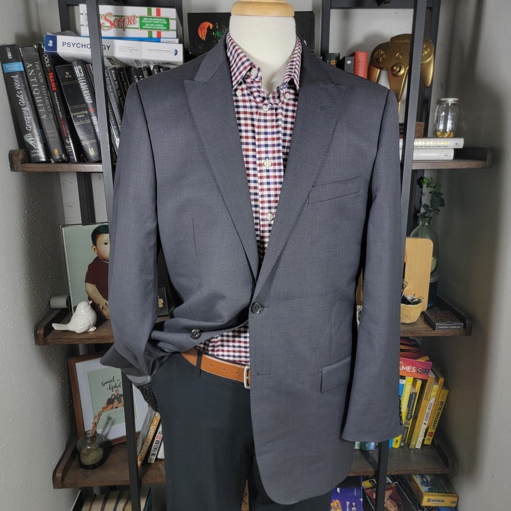 Tiglio Luxe‎ Men's Sport Coat Blazer Two Button Gray Twill Peak Lanificio Sz 44L